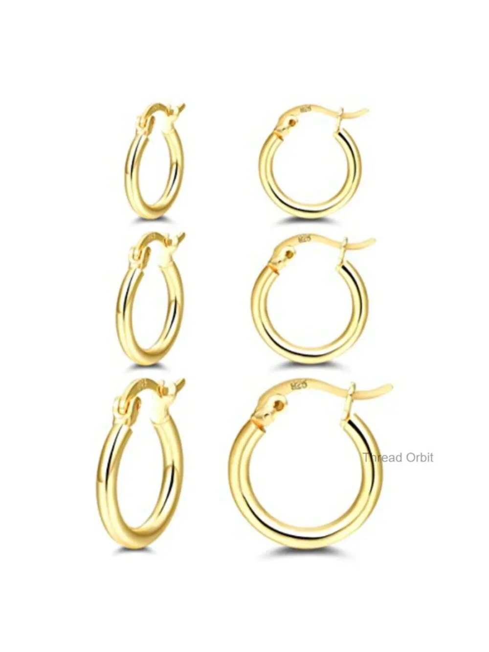 3 Pairs Small Gold Hoop Earrings Set, 13-20mm, Sterling Silver Post, 14K Gold